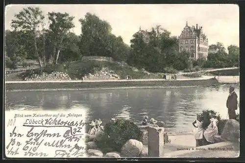 AK Lübeck, Blick vom Kaisertor auf die Anlagen