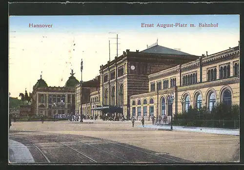 AK Hannover, Ernst August-Platz mit Bahnhof