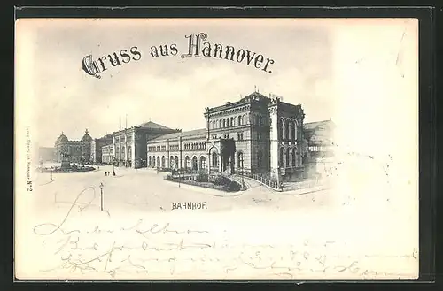 AK Hannover, Bahnhof mit Ernst August-Denkmal
