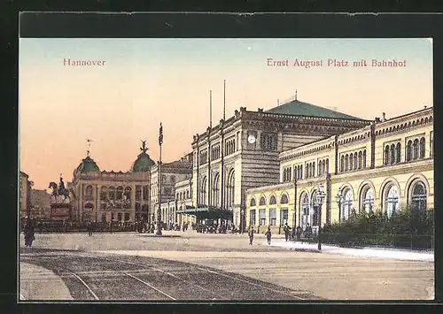 AK Hannover, Ernst August Platz mit Bahnhof