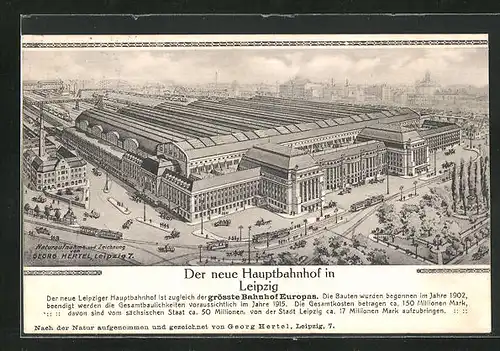 Künstler-AK Leipzig, Der neue Hauptbahnhof