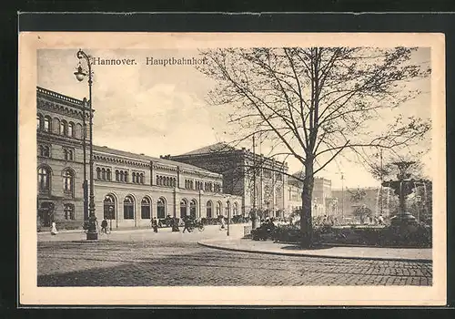 AK Hannover, Hauptbahnhof, Springbrunnen