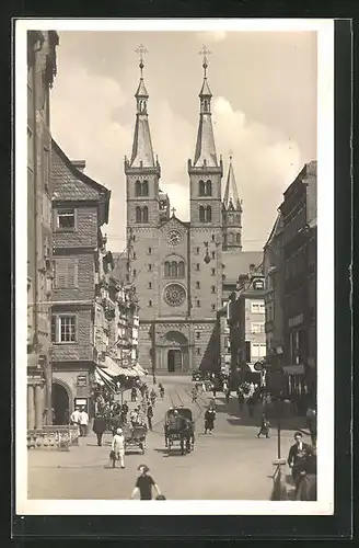 AK Würzburg, Domstrasse mit Kutsche