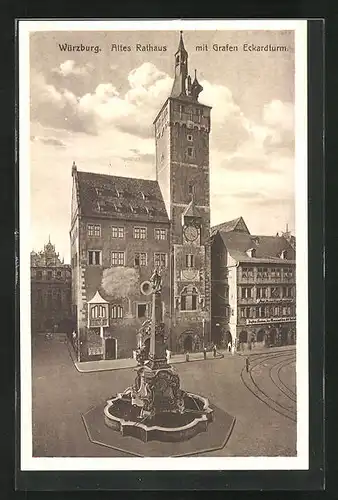 AK Würzburg, Altes Rathaus mit Grafen Eckardturm