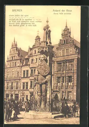 AK Bremen, Statue Roland der Riese, Anno 1404 errichtet