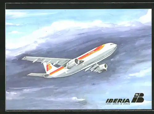 Künstler-AK Flugzeug Airbus A 300 B von Iberia