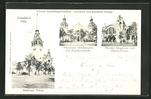 AK Düsseldorf, Ausstellung 1902, Bochumer Verein, Hoerder Bergwerks- und Hütten-Verein, Rheinische Metallwarenfabrik