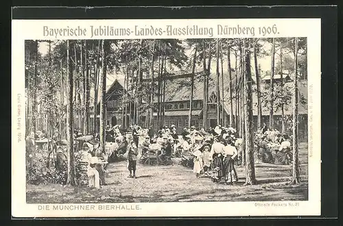 Künstler-AK Nürnberg, Bayerische Jubiläums-Landesausstellung 1906, Die Münchner Bierhalle