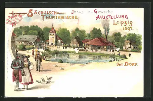 Lithographie Leipzig, Sächs.-Thür. Industrie- und Gewerbe-Ausstellung 1897, Das Dorf