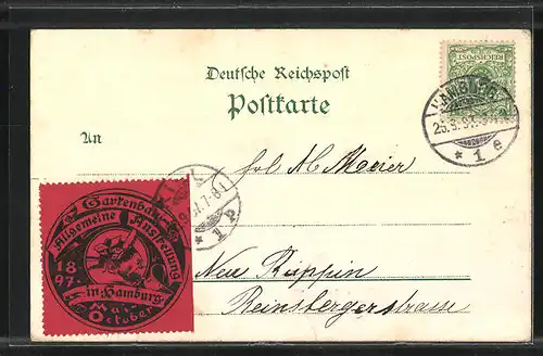 Lithographie Hamburg, Allgemeine Gartenbau-Ausstellung 1897, Eingangstore b. Millerntor und Holstentor