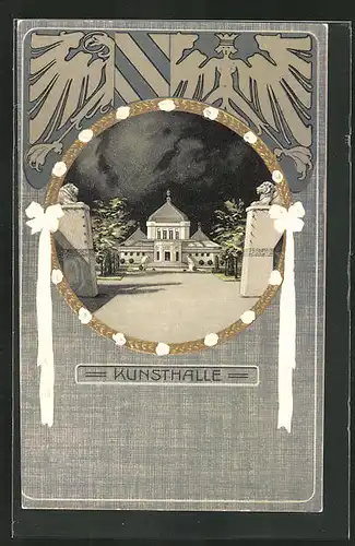 Präge-Künstler-AK Nürnberg, Bayer. Jubiläums-Landes-Ausstellung 1906, Kunsthalle im Passepartoutrahmen