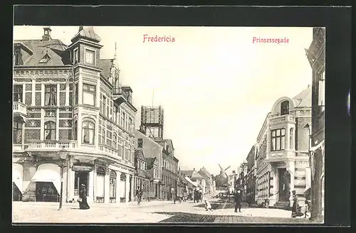 AK Fredericia, Blick zur Windmühle von der Prinsessgade aus