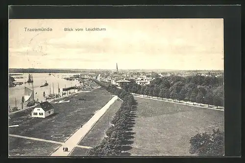 AK Ostseebad Travemünde, Blick vom Leuchtturm zur Stadt