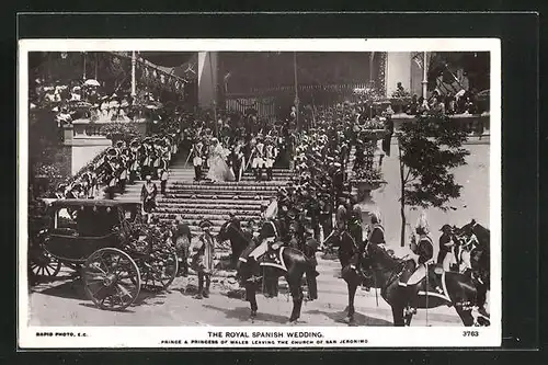 AK The Royal Spanish Wedding - Prince & Princess of Wales leaving the Church of San Jeronimo