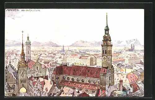 Künstler-AK Richard Wagner: München, Blick vom Rathausturm