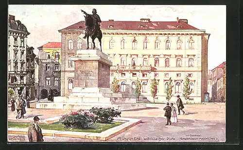 Künstler-AK Richard Wagner: München, Wittelsbacher-Platz mit Denkmal Kurfürst Maximilian I.