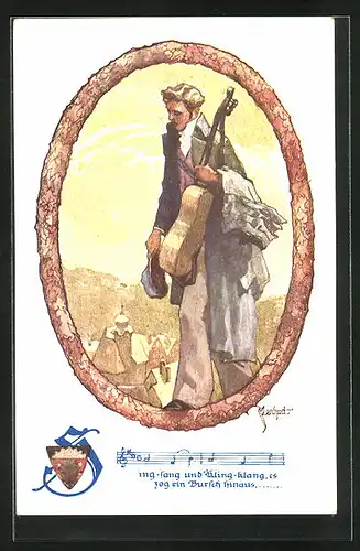 AK Deutscher Schulverein Nr. 1336: Junger Mann mit Gitarre
