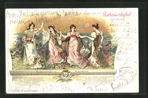 Künstler-AK Hamburg, Ratsweinkeller, Deckengemälde im Rosenkranz