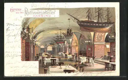 Künstler-AK Hamburg, Ratsweinkeller - Grundsteinkeller