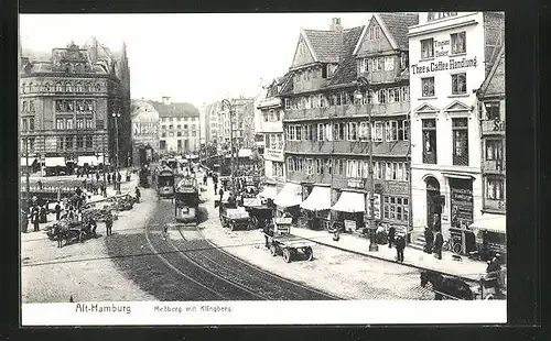 AK Hamburg, Messberg mit Klingberg und Strassenbahnen