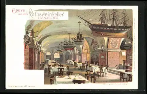 Künstler-AK Hamburg, Ratsweinkeller, Grundsteinkeller