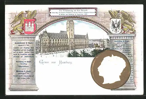 AK Hamburg, Zur Erinnerung an den Besuch des Kaisers Wilhelm II, u. der Kaiserin Auguste Victoria 1904