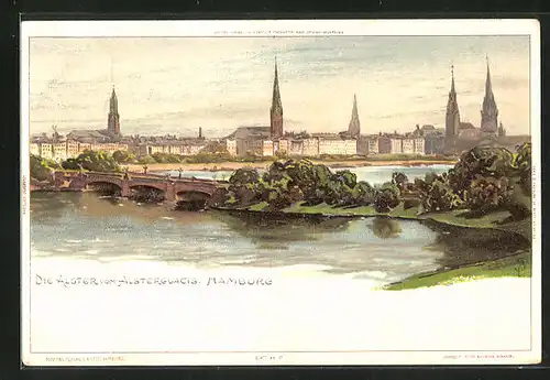 Künstler-AK Carl Biese: Hamburg, Die Alster vom Alsterglacis