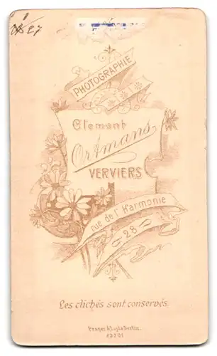 Fotografie Cl. Ortmans, Verviers, Rue de l'Harmonie 28, Portrait stattlicher Herr mit Schnurrbart im Jackett