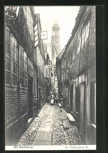 AK Alt-Hamburg, Kirche vom Gr. Bäckergang 42 gesehen