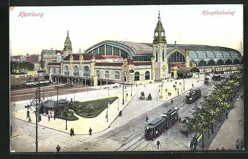 AK Hamburg-St.Georg, Strassenbahnverkehr vor dem Hauptbahnhof