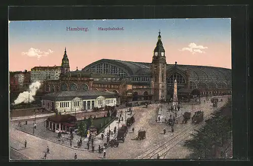 AK Hamburg-St.Georg, Strassenbahnverkehr vor dem Hauptbahnhof