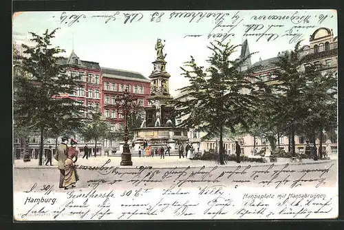 AK Hamburg-St.Georg, Hansaplatz mit Hansabrunnen