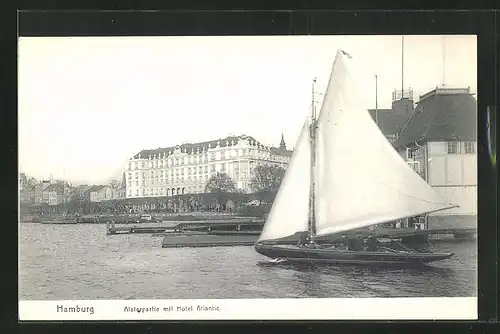 AK Hamburg-St.Georg, Alsterpartie mit Hotel Atlantic