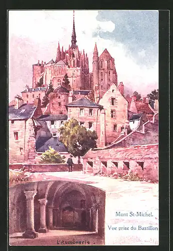 Künstler-AK Ernest Lessieux: Mont St-Michel, Vue Prise du Bastillon, l'Aumonerie
