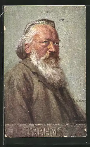 Künstler-AK Komponist Johannes Brahms als betagter Herr im Portrait