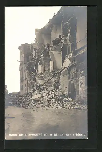 AK Messina, dopo il terremoto, il palazzo delle RR. Poste et Telegrafo