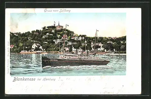 Goldfenster-AK Hamburg-Blankenese, Blick von der Elbe auf Stadt und Süllberg