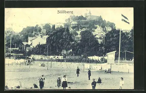 AK Hamburg-Blankenese, Blick vom Elbestrand auf den Süllberg
