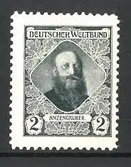 Reklamemarke Romanautor Ludwig Anzengruber im Portrait, Deutscher Weltbund