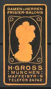 Präge-Reklamemarke Damen- und Herren Friseur-Salons H. Gross, Maffeistr. 9, München