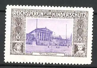 Reklamemarke Wien, Blick zum Parlament, Reichsverein für Kinderschutz