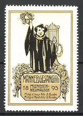 Reklamemarke Männergesangsverein München-Neuhausen, gegr. 1895, Münchner Kindl mit Rosenkranz