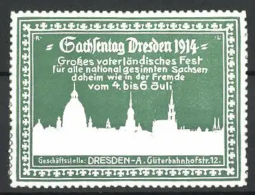 Präge-Reklamemarke Dresden, Sachsentag 1914, Stadtsilhouette