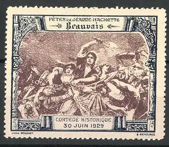 Reklamemarke Beauvais, Fetes de Jeanne-Hachette 1929, Kampfszene
