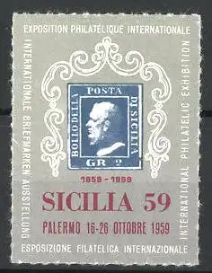 Reklamemarke Palermo, Exposition Philatelique Internationale Sicilia 1959, Briefmarke
