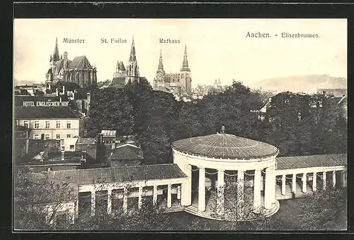 AK Aachen, am Elisenbrunnen, Münster, St. Florian und Rathaus