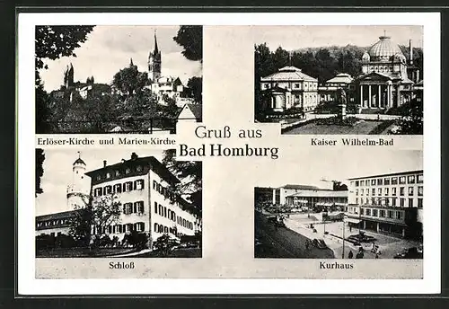 AK Bad Homburg, Kaiser Wilhelm-Bad, Kurhaus, Schloss und Erlöser-Kirche