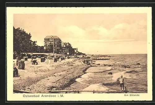 AK Arendsee i. M., die Hotels vom Strand aus gesehen