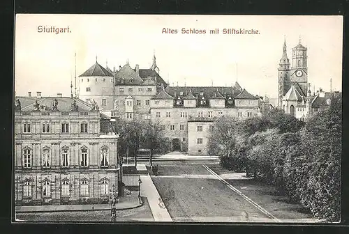 AK Stuttgart, die Stiftskirche am alten Schloss