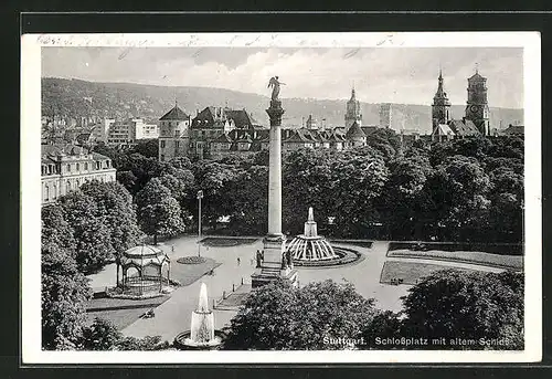 AK Stuttgart, Schlossplatz mit altem Schloss